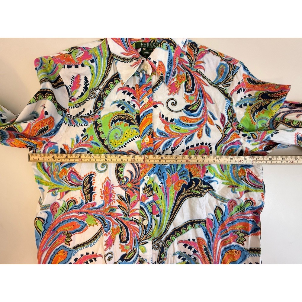 Lauren Ralph Lauren Paisley Shirt Non Iron Coastal Preppy Boho Cotton Top M - Picture 6 of 10